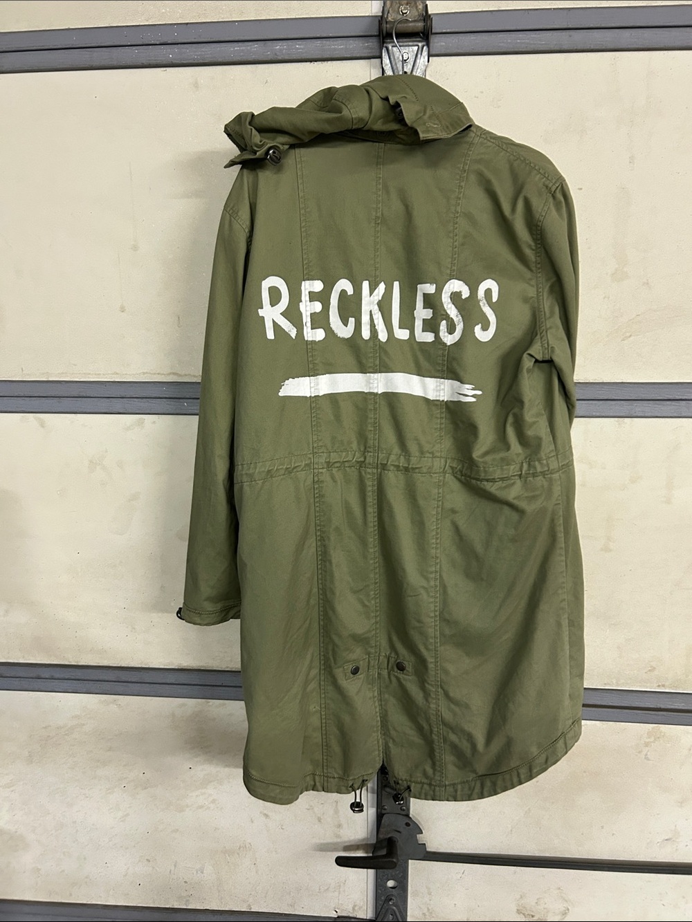 ASOS Olive Green Utility Jacket with White 'RECKLESS' Back Print